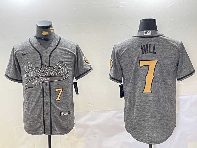 Mens New Orleans Saints #7 Taysom Hill Grey With Patch Cool Base Stitched Baseball Jerseys